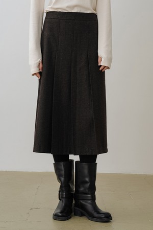 울블렌드 해링본  플리츠 롱스커트 BROWN