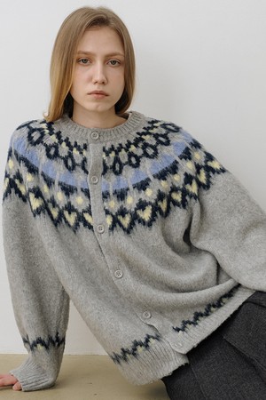 헤어리 울 블렌드 노르딕 버튼 가디건 GREY