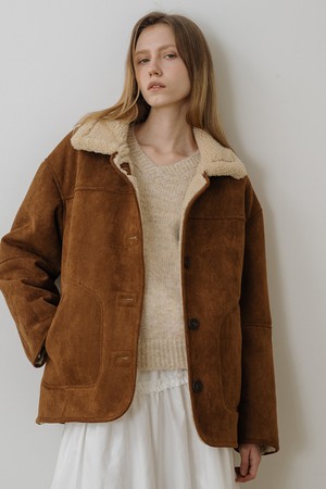 어반 시어링 스웨이드 하프 무스탕 점퍼 CAMEL