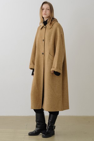 울 100 핸드메이드 카라 맥시 싱글 롱코트 CAMEL
