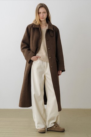 울 100 하이넥 싱글 롱코트 BROWN