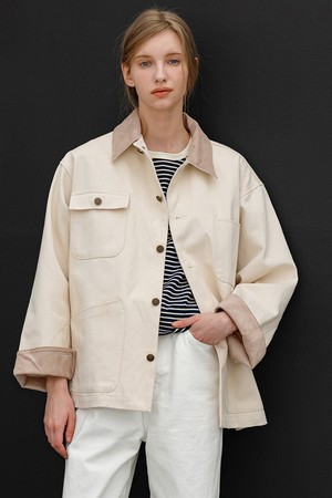 스웨이드 배색 4포켓 워크점퍼 CREAM