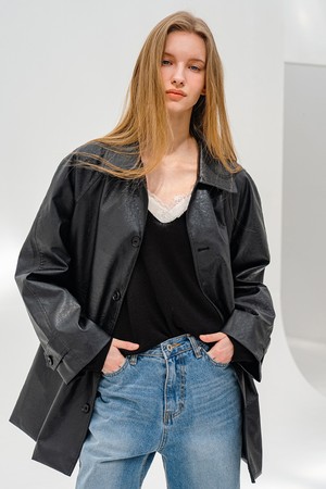 오버핏 레더하프자켓 BLACK