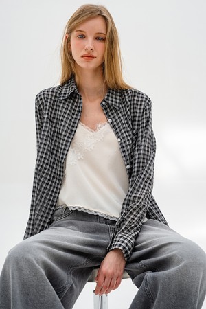 체크 시스루 커버업 셔츠  BLACK