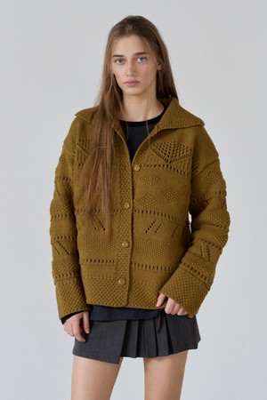 울블렌드 오버핏 펀칭 가디건 OLIVE KHAKI