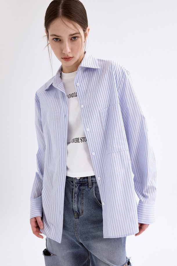 FOVERE - 셔츠 - Marge striped shirt_blue