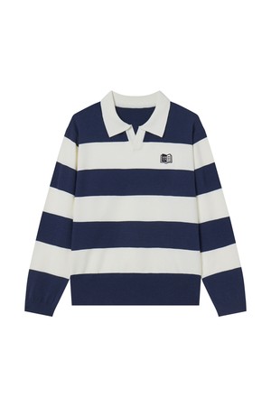 Textbook Stripe Collared Sweater Men_NAVY-a