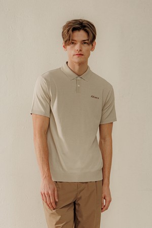 ATMS 로고 니트 폴로 남성_BEIGE-a