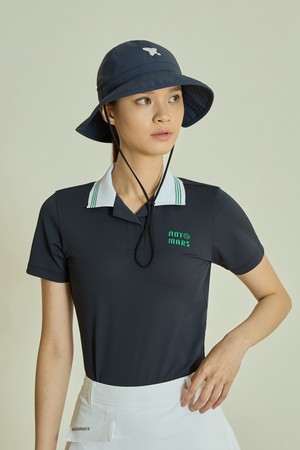 카라 배색 반팔 티셔츠 여성_NAVY-a