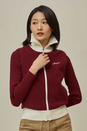 카라 니트 베스트 여성_WINE-a