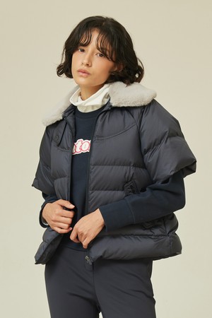 숏 슬리브 구스 다운 점퍼 여성_NAVY-a