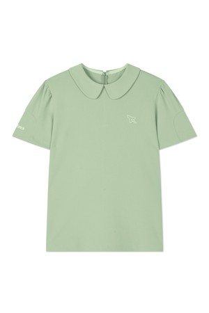 쁘띠 카라 셔링 소매 티셔츠 여성_GREEN-a