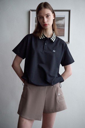 Womens Pique Polo Stripe Sporty Shirts (BLACK)_BLACK-a