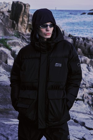 패브릭 콤비 포켓 다운 자켓 BLACK