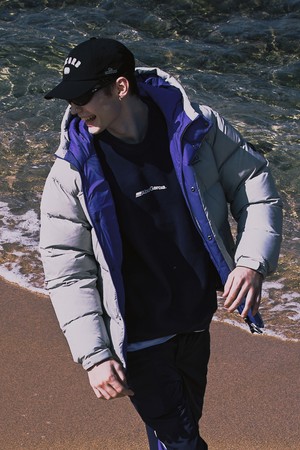 스방스타 컬러 콤비 다운 자켓 GREY