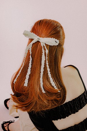 더블 리본 헤어핀 (아이보리)