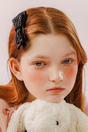 큐빅 리본 헤어핀 (블랙)