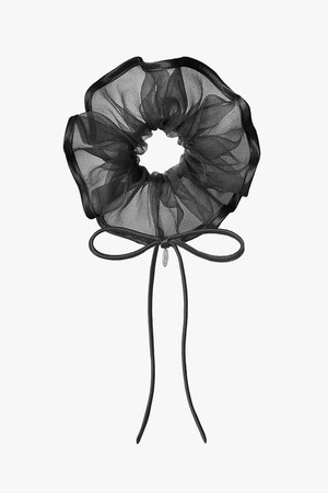 리본 트리밍 시스루 스크런치 (블랙)