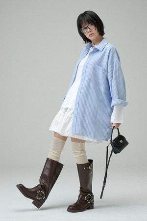 릴렉스드 핀스트라이프 셔츠 (스카이 블루)