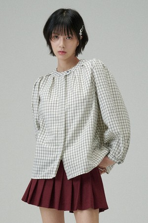 체크 패턴 블라우스 (라이트 베이지)