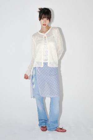 체크 시폰 랩 스커트 (라이트블루)