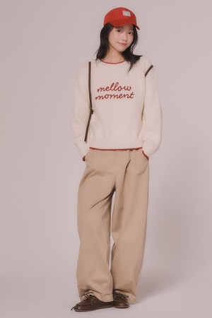 멜로우 자수 라인 니트탑 (2color)