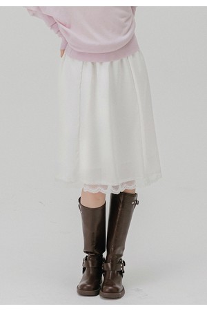 레이스 사틴 미디 스커트 (아이보리)