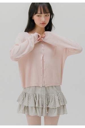 하트 펀칭 니트 가디건 (딥핑크)