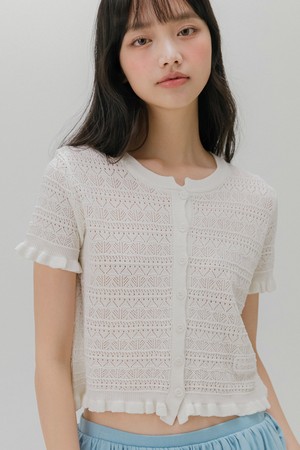 크로쉐 반팔 니트 가디건 (3color)