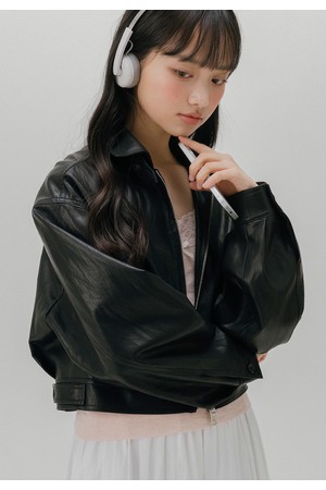 크롭 레더 자켓 (블랙)