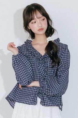 프릴넥 체크 블라우스 (2color)
