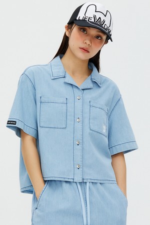여성) 베이직 오픈카라 데님 셔츠