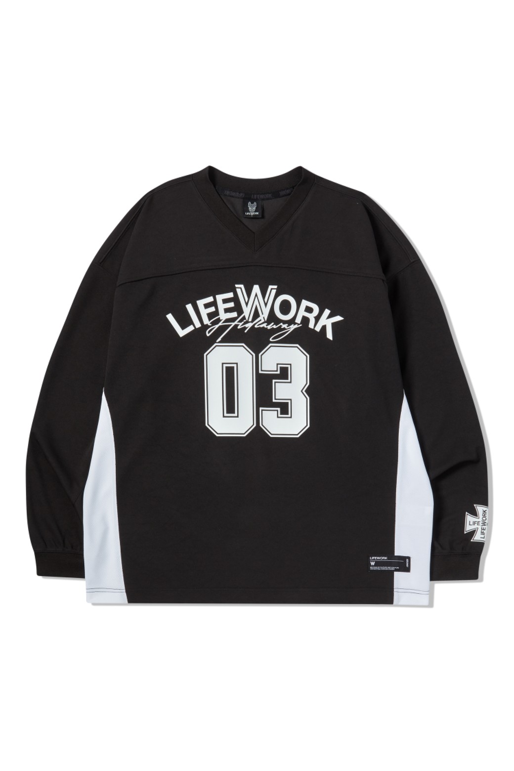 LIFEWORK - 긴팔티셔츠 - 메쉬블록 브이넥 긴팔티셔츠