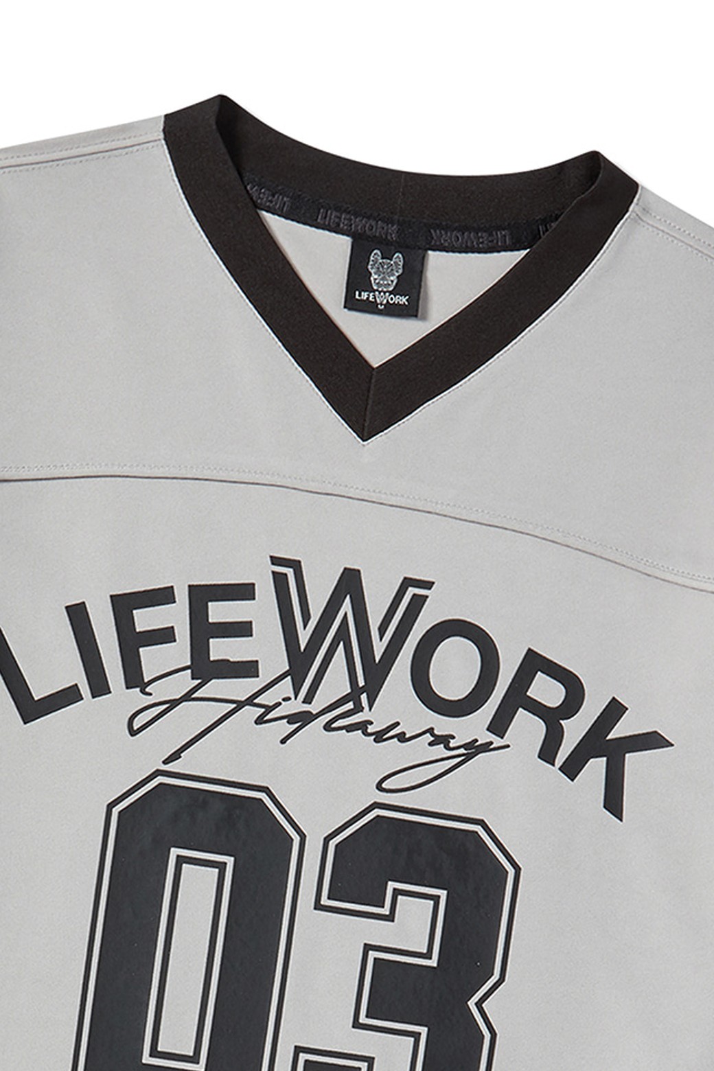 LIFEWORK - 긴팔티셔츠 - 메쉬블록 브이넥 긴팔티셔츠