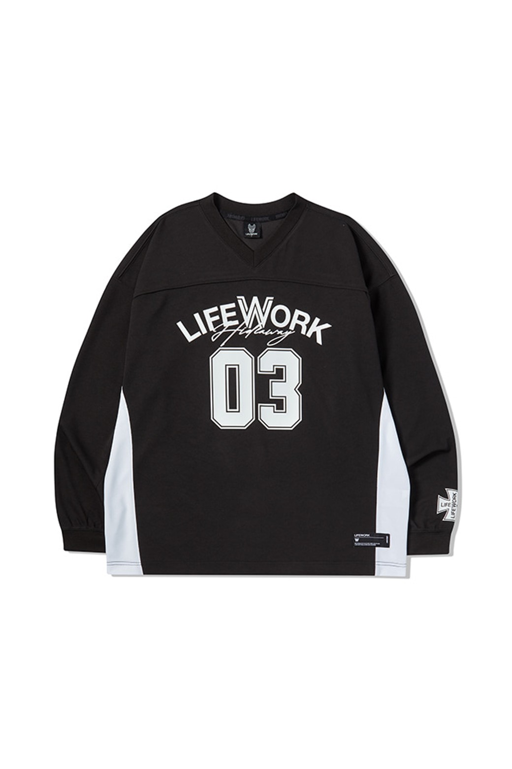 LIFEWORK - 긴팔티셔츠 - 메쉬블록 브이넥 긴팔티셔츠