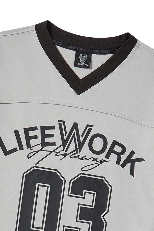 LIFEWORK - 긴팔티셔츠 - 메쉬블록 브이넥 긴팔티셔츠