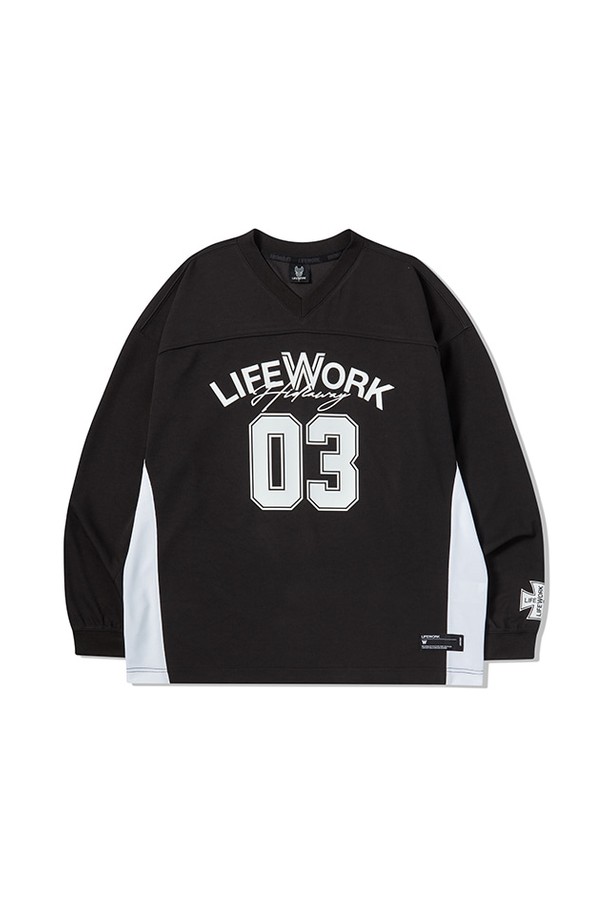 LIFEWORK - 긴팔티셔츠 - 메쉬블록 브이넥 긴팔티셔츠