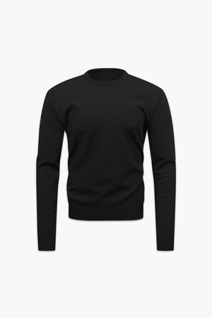 남성 빅패치 롱슬리브 크루넥 스웨터_I41MSW11_BLACK-a