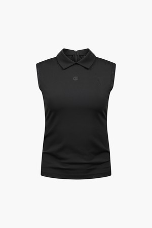 여성 골지 폴로 슬리브리스_I52FTS20_BLACK-a