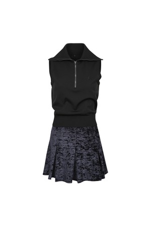 여성 하이브 테크 벨벳 플리츠 원피스_A33FOP0199_BLACK-a