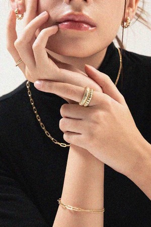 제이누이 더블 리지드링 14k gold plated