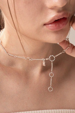 웨이브 써클 목걸이 silver 48cm