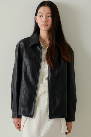 zip-up faux leather jacket (black)