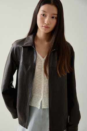 zip-up faux leather jacket (deep brown)