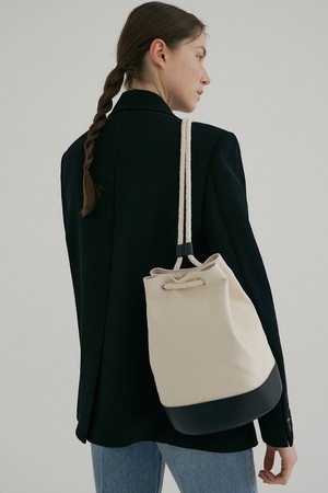 leather mixed canvas bucket bag (2colors)