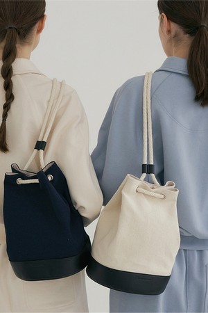 leather mixed canvas bucket bag (2colors)