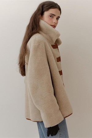 wool shearing reversible half coat (beige)