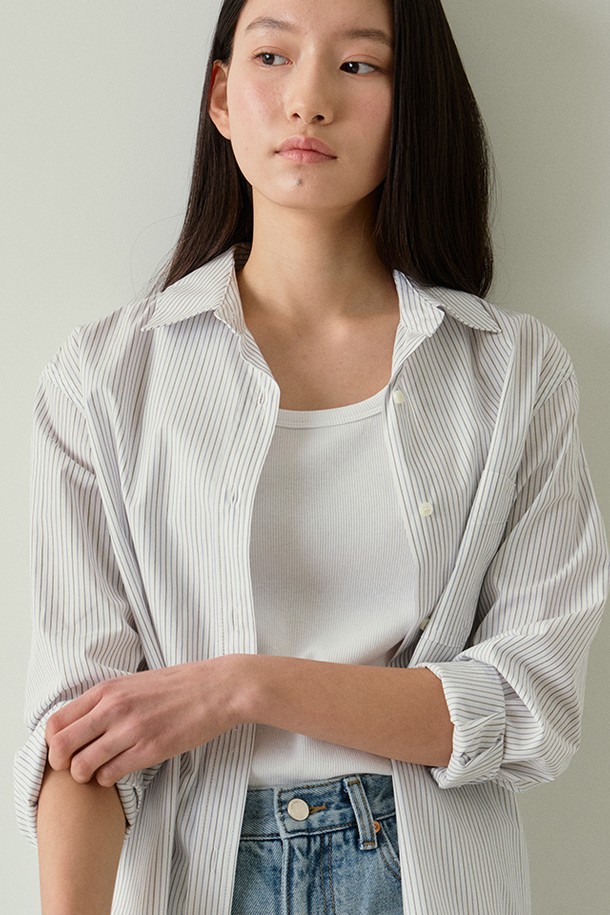 BLANK03 - 긴소매 티셔츠 - stripe pocket shirt (off white)