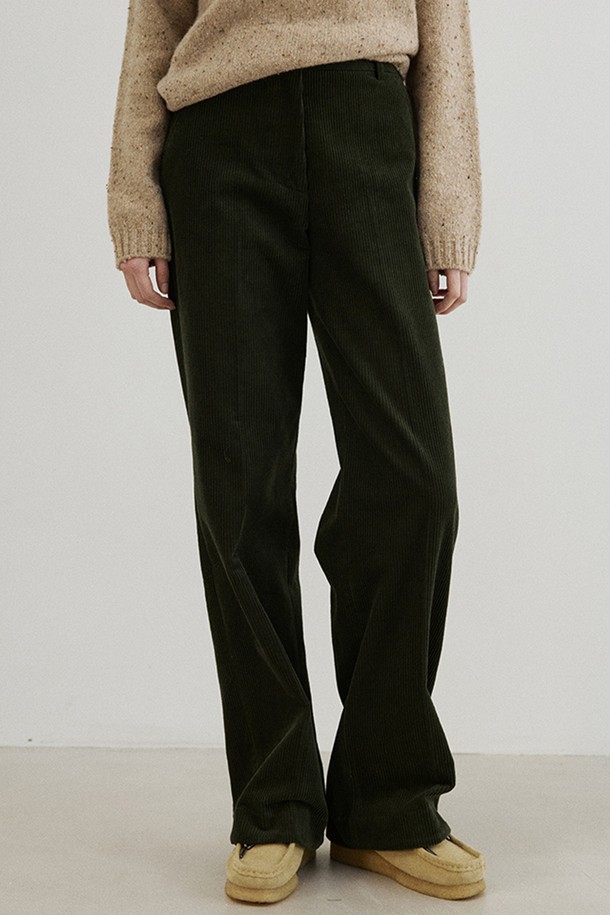 BLANK03 - 롱/미디팬츠 - classic straight corduroy pants (olive green)