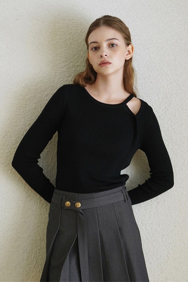 flove - 스웨터 - SLIT KNIT_BK